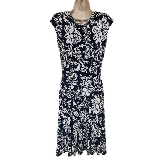 RALPH LAUREN Women Mini Flare Dress Size 4 Floral Stretchy Jersey V-Neck 270AP - Picture 2 of 4